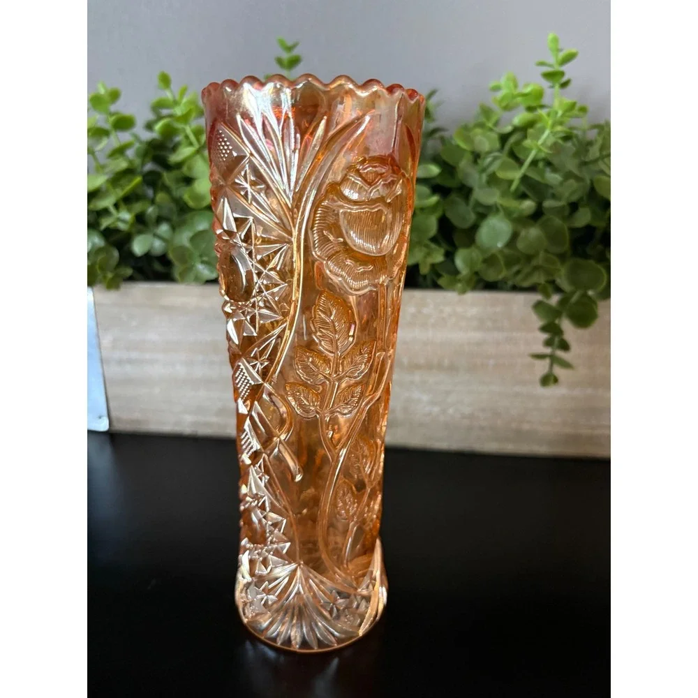 Vintage Imperial Glass Marigold Carnival Glass Bud Vase Fashion Pattern 7.5 Inch